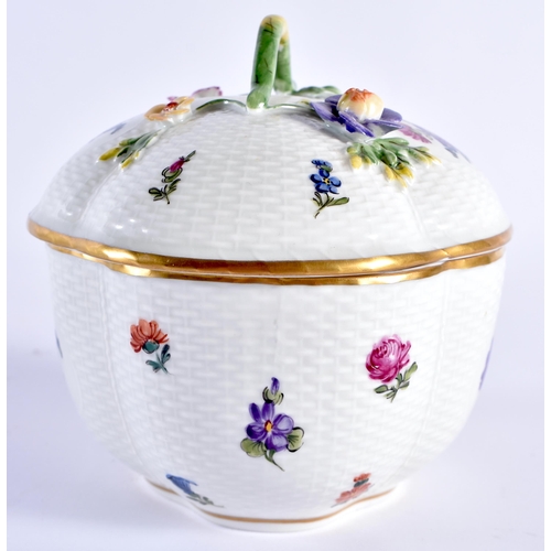 133 - A GERMAN DRESDEN PORCELAIN LOBED BOX AND COVER together with a Meissen box and cover. Largest 12 cm ... 