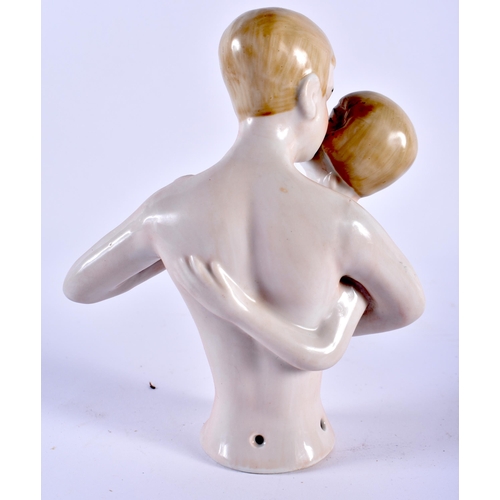 136 - A RARE ART DECO PORCELAIN DANCING PIN CUSHION together with a painted marble box and cover. Largest ... 