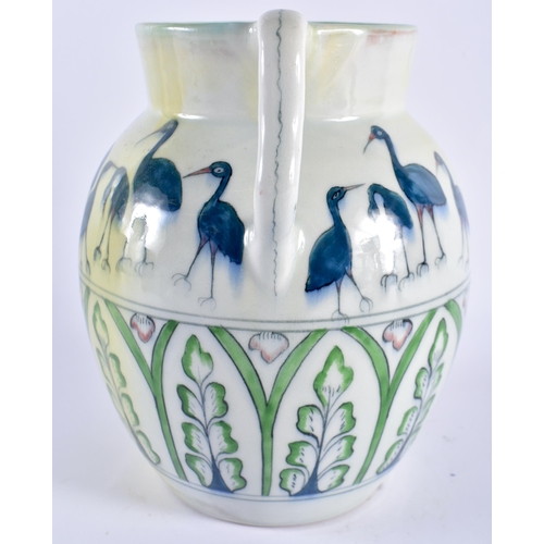 138 - AN UNUSUAL EUROPEAN EARLY 20TH CENTURY TWIN HANDLED PORCELAIN VASE signed A.H, painted with birds st... 