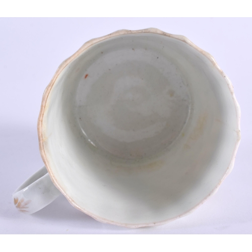 14 - AN 18TH CENTURY WORCESTER FLUTED CUP AND SAUCER painted with the Sir Joshua Reynolds pattern. 12 cm ... 