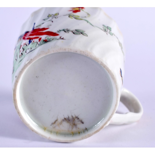 14 - AN 18TH CENTURY WORCESTER FLUTED CUP AND SAUCER painted with the Sir Joshua Reynolds pattern. 12 cm ... 