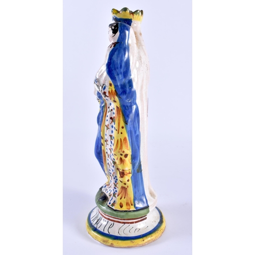 144 - AN 18TH/19TH CENTURY FRENCH FAIENCE FIGURE OF MADONNA AND CHILD. 23 cm high.