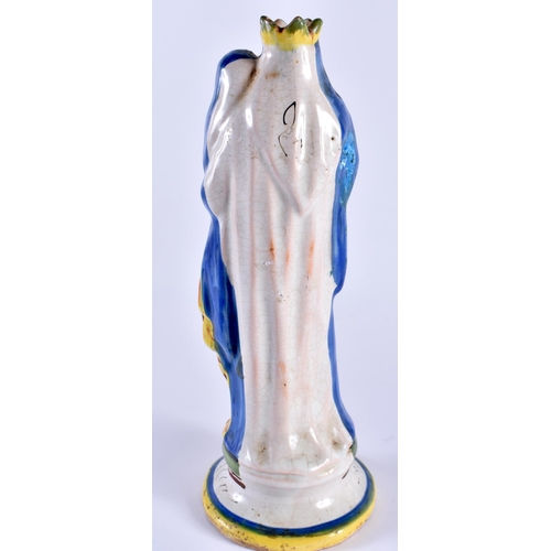 144 - AN 18TH/19TH CENTURY FRENCH FAIENCE FIGURE OF MADONNA AND CHILD. 23 cm high.