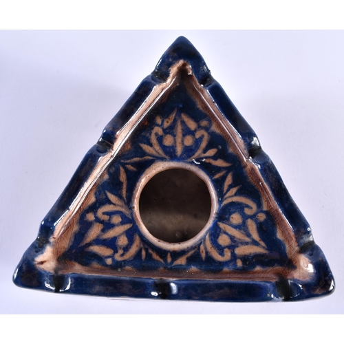 148 - A PERSIAN ISLAMIC MIDDLE EASTERN TRIANGULAR INKWELL. 12 cm wide.