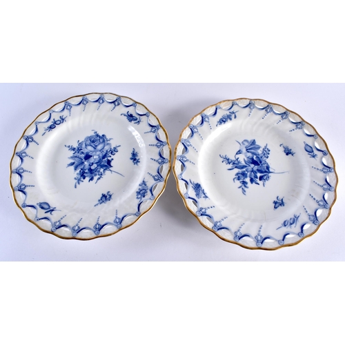 154 - 19th century set of four Royal Copenhagen pierced plates painted in underglaze blue with large flora... 