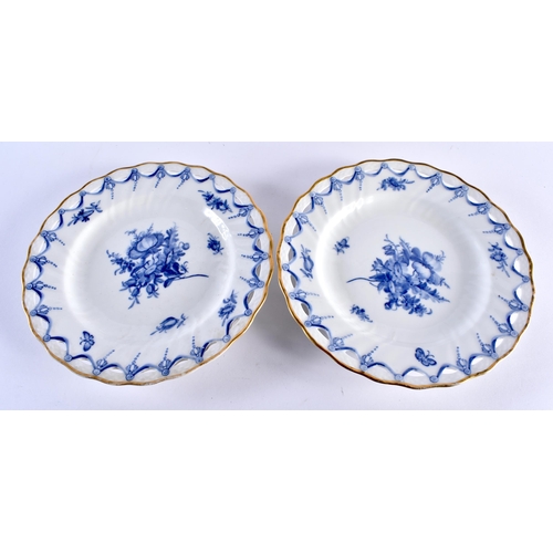 154 - 19th century set of four Royal Copenhagen pierced plates painted in underglaze blue with large flora... 