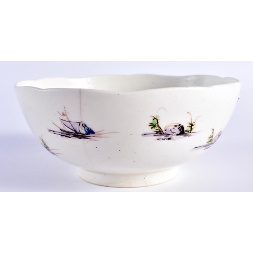 159 - Early Mid-18th century Bow bowl painted in famille rose style with a Chinese garden, verso with cann... 