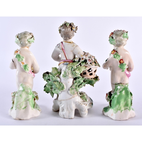 181 - Four Derby or Bow 18th century style figures, and a pair of European figures of seasons. 16cm high (... 