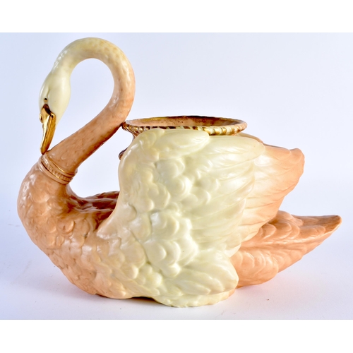 191 - Royal Worcester planter in the shape of a swan, decorated with an ivory and blush ivory ground and g... 