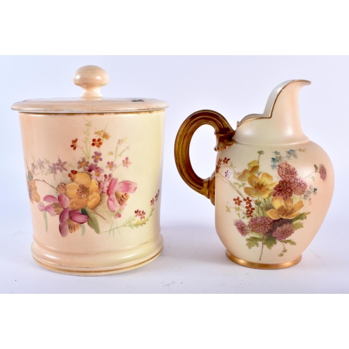 200 - Royal Worcester five blush ivory items all pre-1910, Tobacco jar and cover, Flat back jug, small cre... 