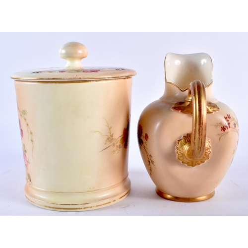 200 - Royal Worcester five blush ivory items all pre-1910, Tobacco jar and cover, Flat back jug, small cre... 