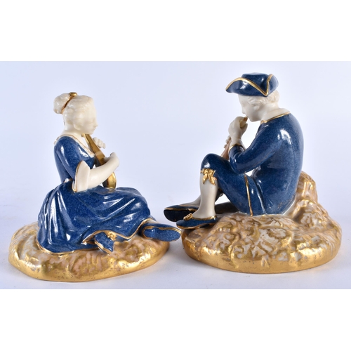 201 - Royal Worcester pair of figures of a boy and girl he with a wind instrument and she with a stringed ... 