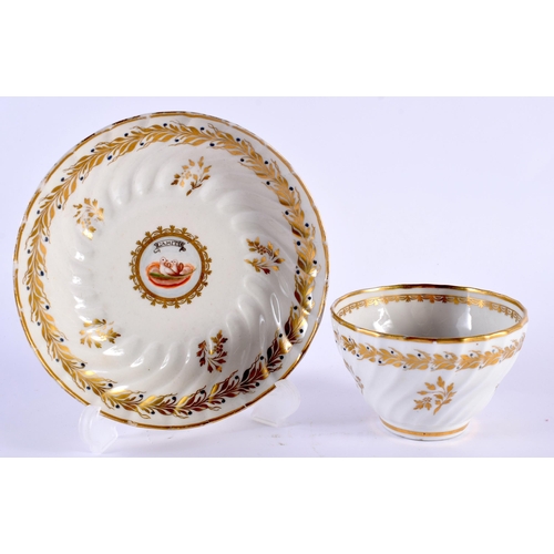 21 - A RARE 18TH CENTURY WORCESTER FLUTED TEABOWL AND SAUCER painted with an internal view of two doves, ... 