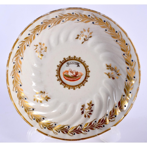 21 - A RARE 18TH CENTURY WORCESTER FLUTED TEABOWL AND SAUCER painted with an internal view of two doves, ... 