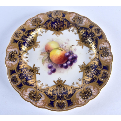 211 - Royal Worcester shaped circular plate, painted by William Ricketts, signed, with apples and grapes, ... 