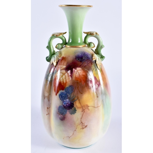 215 - Royal Worcester vase in Hadley shape and style painted with autumnal leaves and berries by Kitty Bla... 