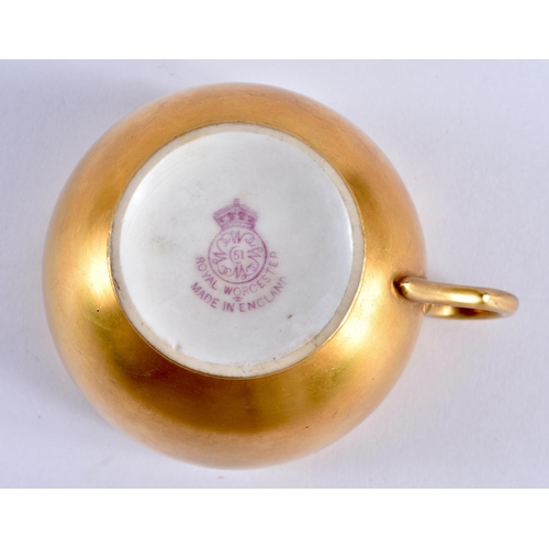 217 - Royal Worcester teacup and saucer, the cup painted inside with fruit by Harry Ayrton, signed the sau... 