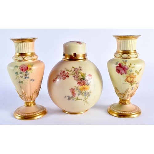 219 - Royal Worcester pot pourri and cap cover painted with flowers on a blush ivory ground date mark for ... 