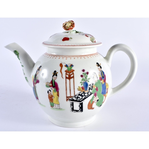 222 - 18th century Worcester teapot and cover painted with the Chinese Family and High Table pattern, B. D... 