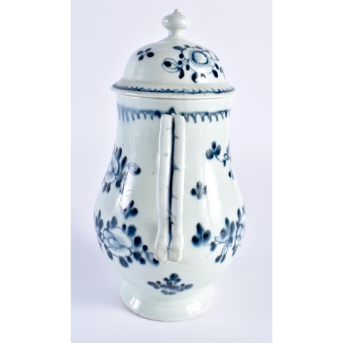 226 - Liverpool coffee pot and cover painted with flowers. 19.5cm