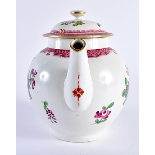 230 - 18th century Worcester teapot and cover painted in Chinese export style with large oriental flowers ... 