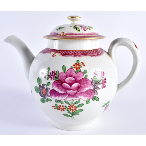 230 - 18th century Worcester teapot and cover painted in Chinese export style with large oriental flowers ... 