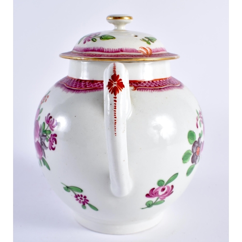 230 - 18th century Worcester teapot and cover painted in Chinese export style with large oriental flowers ... 