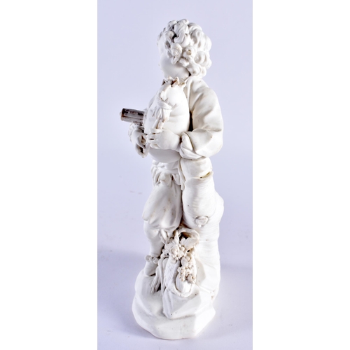 232 - Vincennes biscuit figure 'Le Joueur de Cornemuse', formed as a boy holding bagpipes, leaning against... 