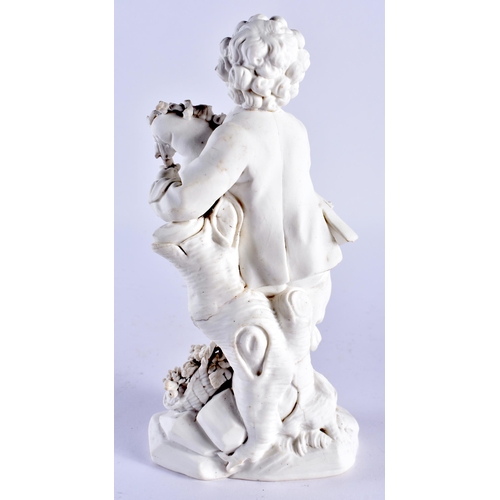 232 - Vincennes biscuit figure 'Le Joueur de Cornemuse', formed as a boy holding bagpipes, leaning against... 