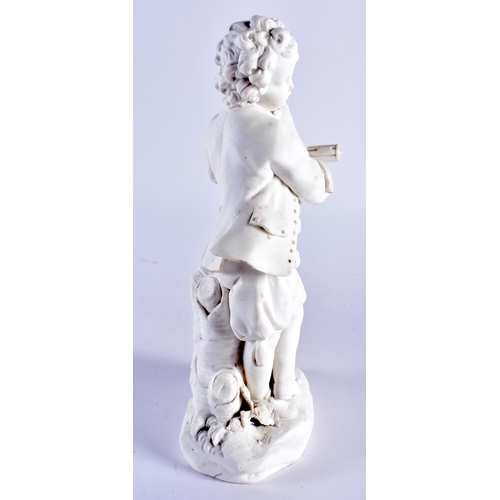 232 - Vincennes biscuit figure 'Le Joueur de Cornemuse', formed as a boy holding bagpipes, leaning against... 