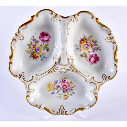 236 - Pre-1891 Set of four French custard cups and covers with original tray painted with flowers, having ... 