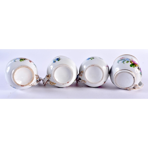 236 - Pre-1891 Set of four French custard cups and covers with original tray painted with flowers, having ... 