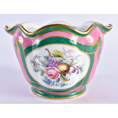 237 - 19th century Sevres style bottle cooler painted with birds with flowers verso, the ground in pink an... 