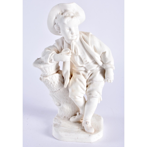 238 - Sevres biscuit figure 'Le Petit Vendangeur', modelled in the form of a boy leaning on a basket suppo... 