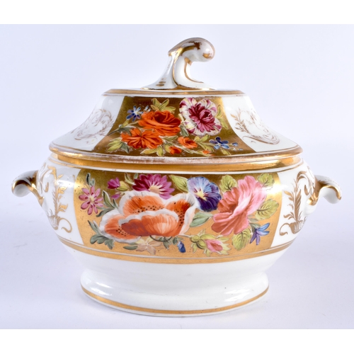 241 - 19th century Coalport tureen and cover painted with flowers on a gold panels