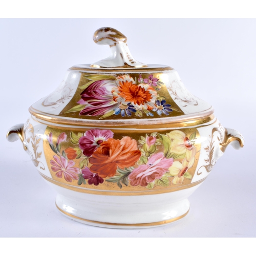 241 - 19th century Coalport tureen and cover painted with flowers on a gold panels