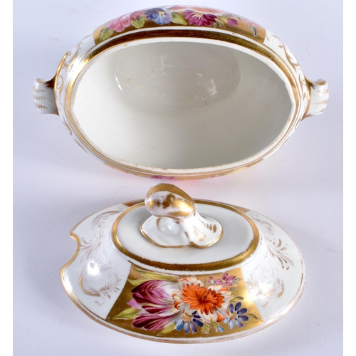 241 - 19th century Coalport tureen and cover painted with flowers on a gold panels