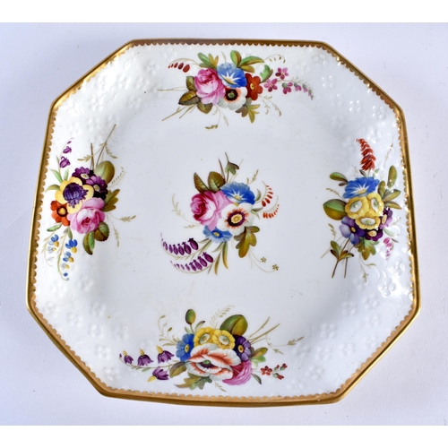 245 - 19th century Spode octagonal teapot cover and stand moulded and painted with flowers in pattern 2527... 