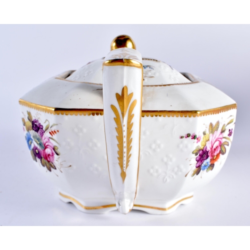 245 - 19th century Spode octagonal teapot cover and stand moulded and painted with flowers in pattern 2527... 