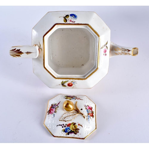 245 - 19th century Spode octagonal teapot cover and stand moulded and painted with flowers in pattern 2527... 