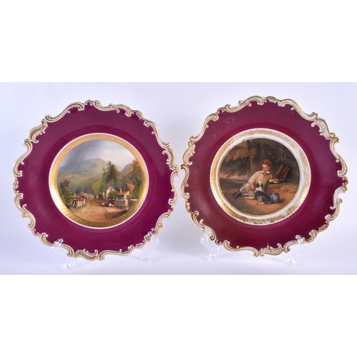 26 - A SET OF THREE 19TH CENTURY DOE & ROGERS WORCESTER PLATES including a pair of maroon bordered plates... 