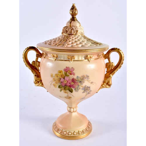 261 - Royal Worcester pot pourri vase and inner and outer cover with pierced cover and two tone ivory date... 