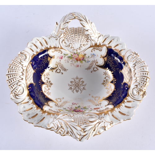 264 - Late 19th early 20th century Coalport with leaf handles painted with flowers. 25cm wide