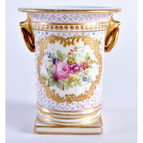 266 - 19th century spill vase with bird beak and ring handles painted with a rose floral bouquet in gilt p... 