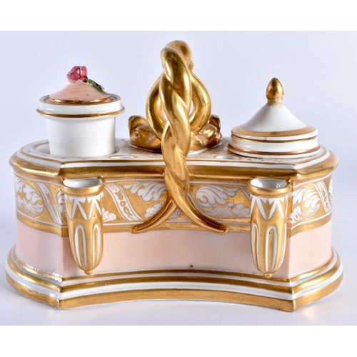 275 - Early 19th century Barr Flight and Barr Inkstand with cover and well painted with Saint Denniss Pri... 