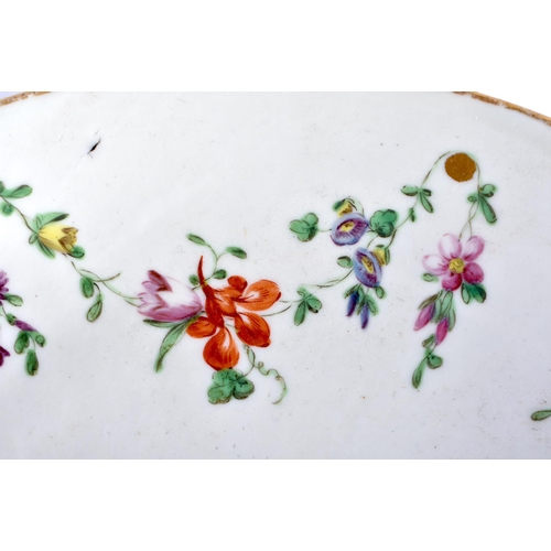 277 - 18th century Bristol saucer dish painted with chains of flowers with a central wreath of acanthus gi... 