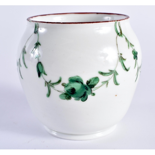 279 - 18th century Bristol sugar pot painted with green chains hanging from green loops X mark. 7cm high