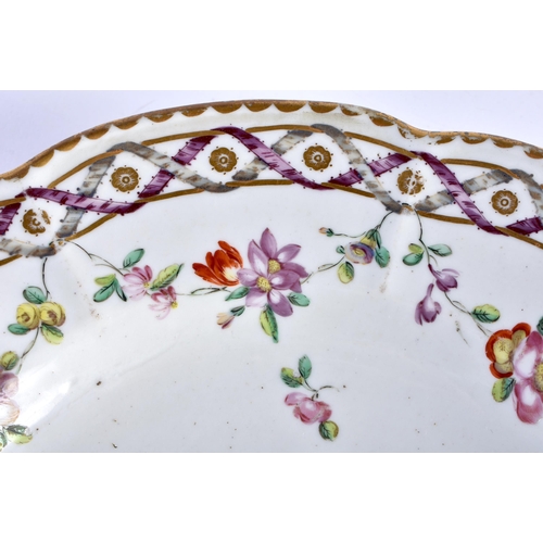 280 - 18th century Bristol plate with entwined ribbon border painted with a central flower, chains of flow... 