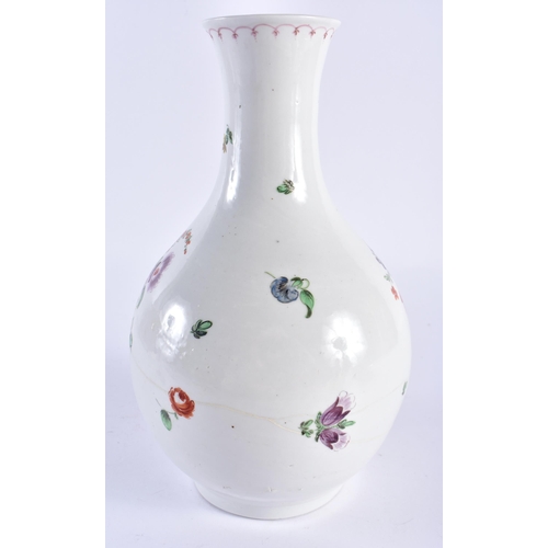 282 - 18th century Bristol gugglet painted with a floral bouquet with central rose and scattered flower sp... 