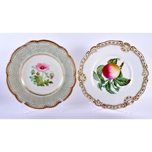 29 - THREE MID 19TH CENTURY WORCESTER KERR & BINNS PORCELAIN PLATES of floral design. 24 cm wide. (3)